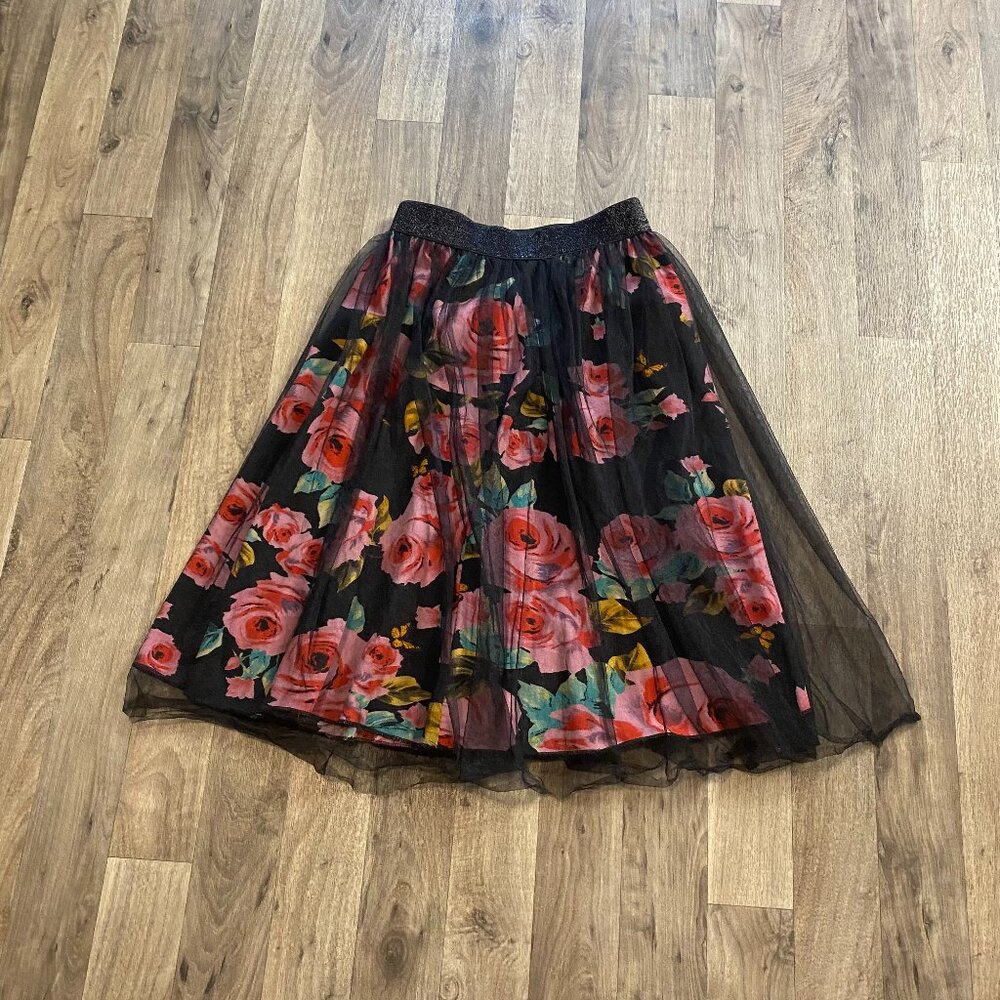 Shein Girls Black Floral Layered Skirt Size 11/12Y